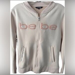 Bebe Light Pink Zip Sweatshirt. Super Soft Crushed Velvet feel
